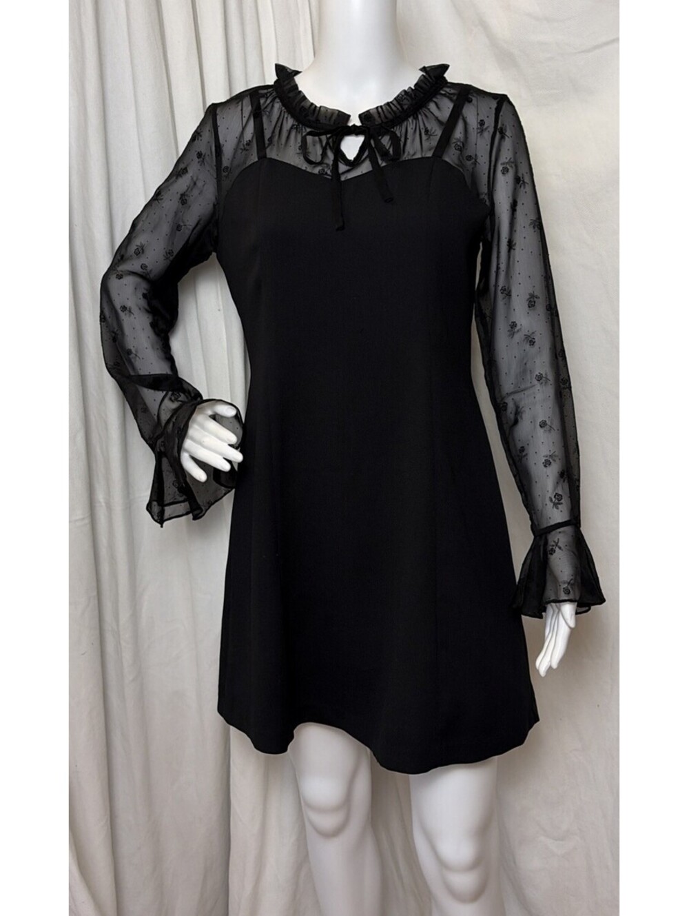 VTG 90s Y2K CC Club Korean Goth Mod Black Lace Cocktail Party Mini Dress M/L